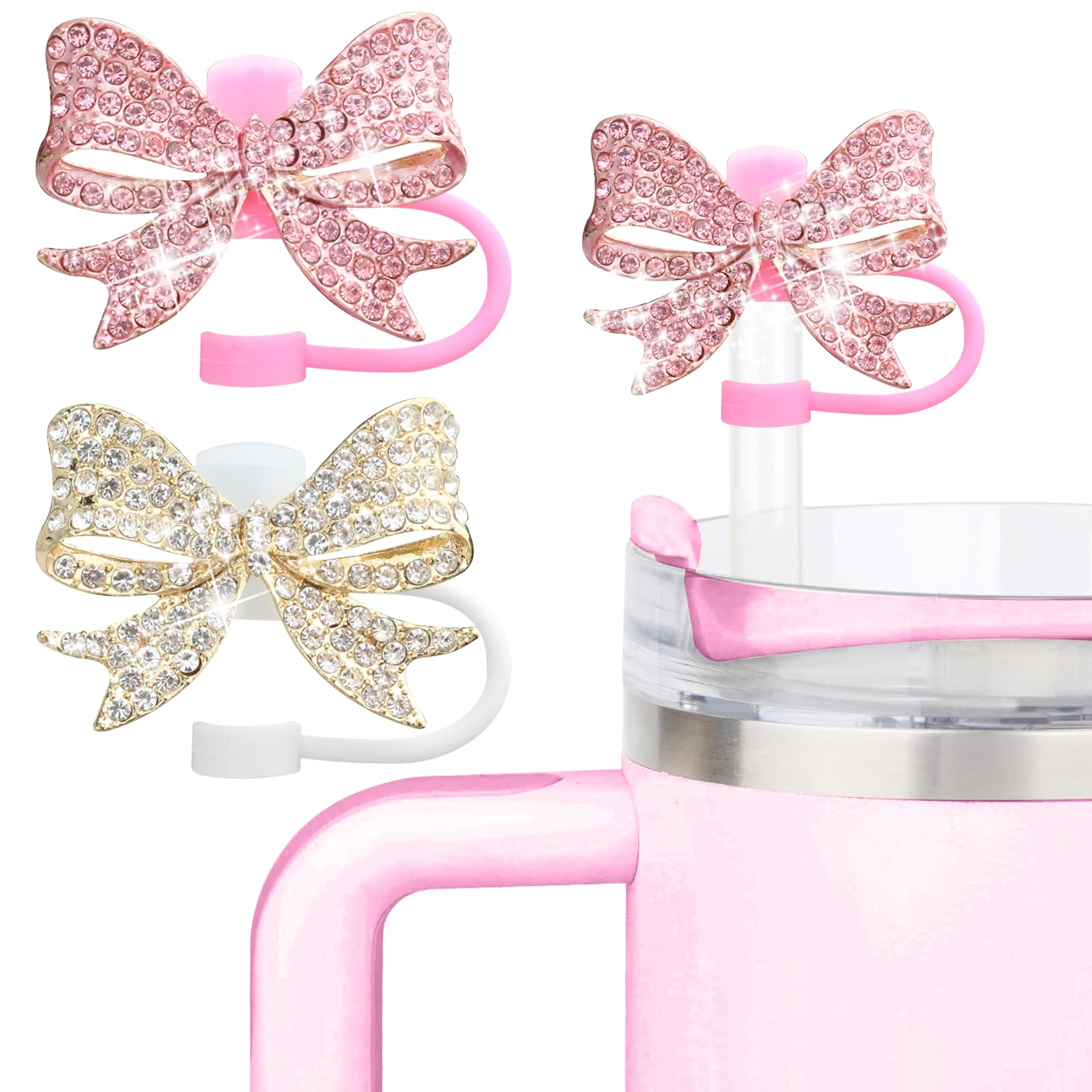 SEMATA 6PCS Cute Butterfly Straw Cover Cap for Stanley Cup Accessories,Bling Straw Toppers for Stanley Tumbler 40&30 oz,Reusable Straws Tips Protectors Compatible with 10mm Straws
